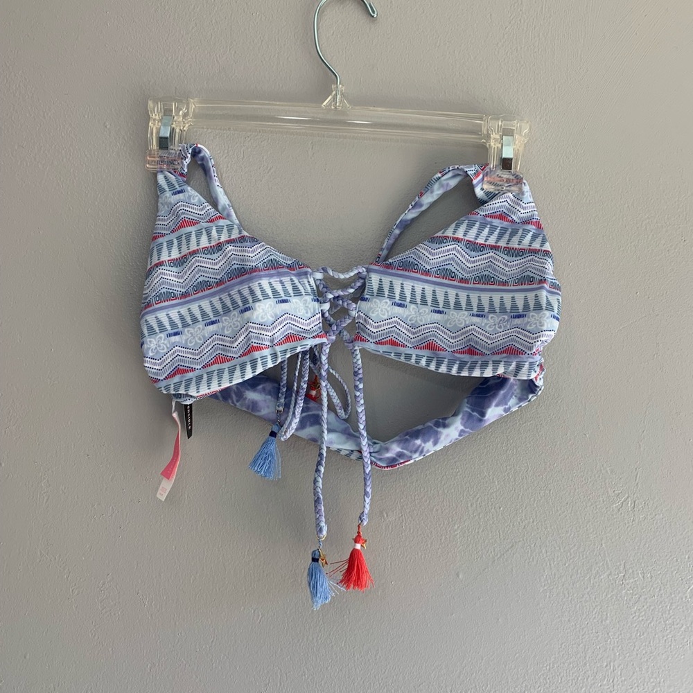 Victoria's Secret Light Blue Patterned Lace-Up Bikini Top